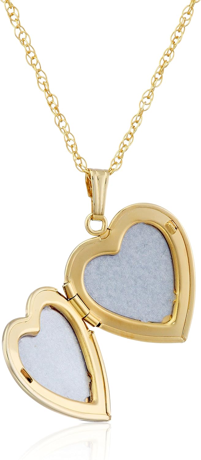 14k gold heart locket necklace with engraved flower design, 18-inch chain, romantic pendant style