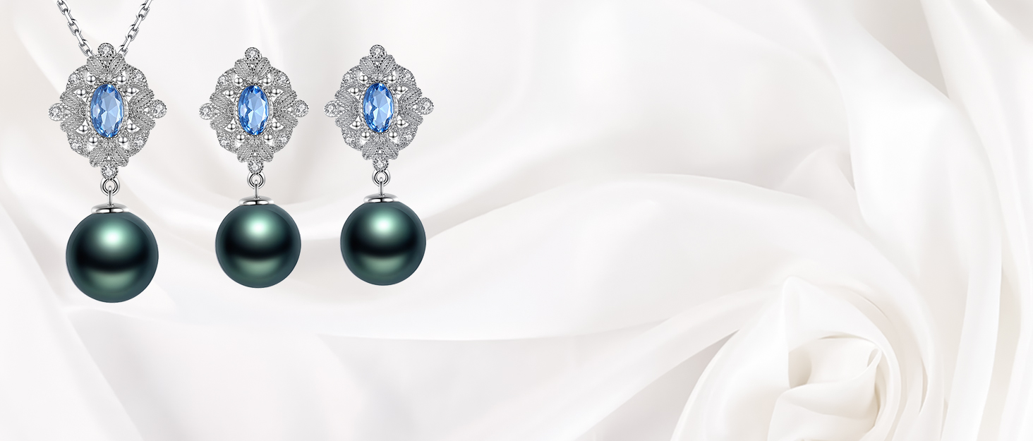 Sterling silver freshwater pearl necklace set with matching bracelet and stud earrings, classic style