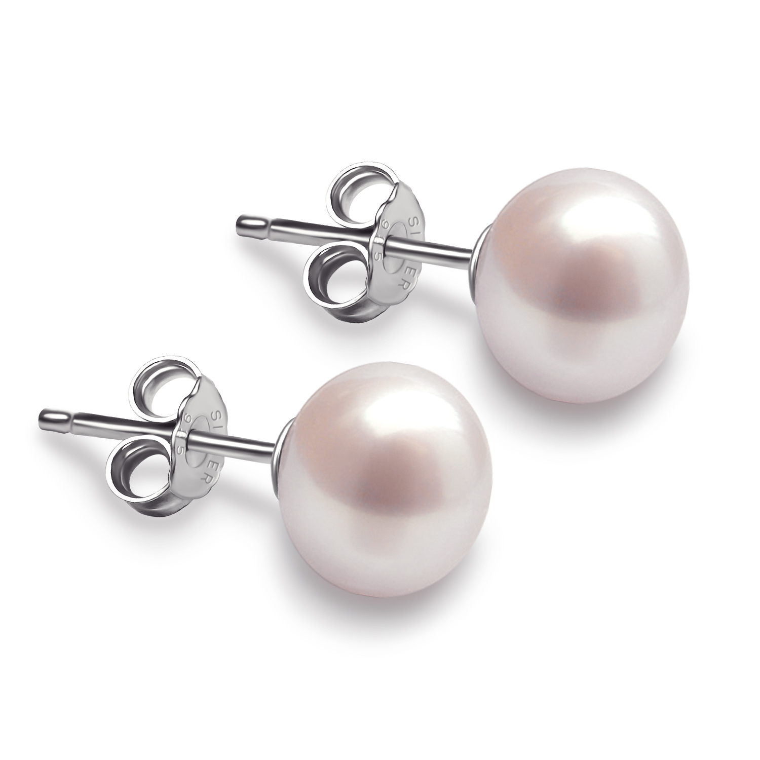 Sterling silver freshwater pearl necklace set with matching bracelet and stud earrings, classic style