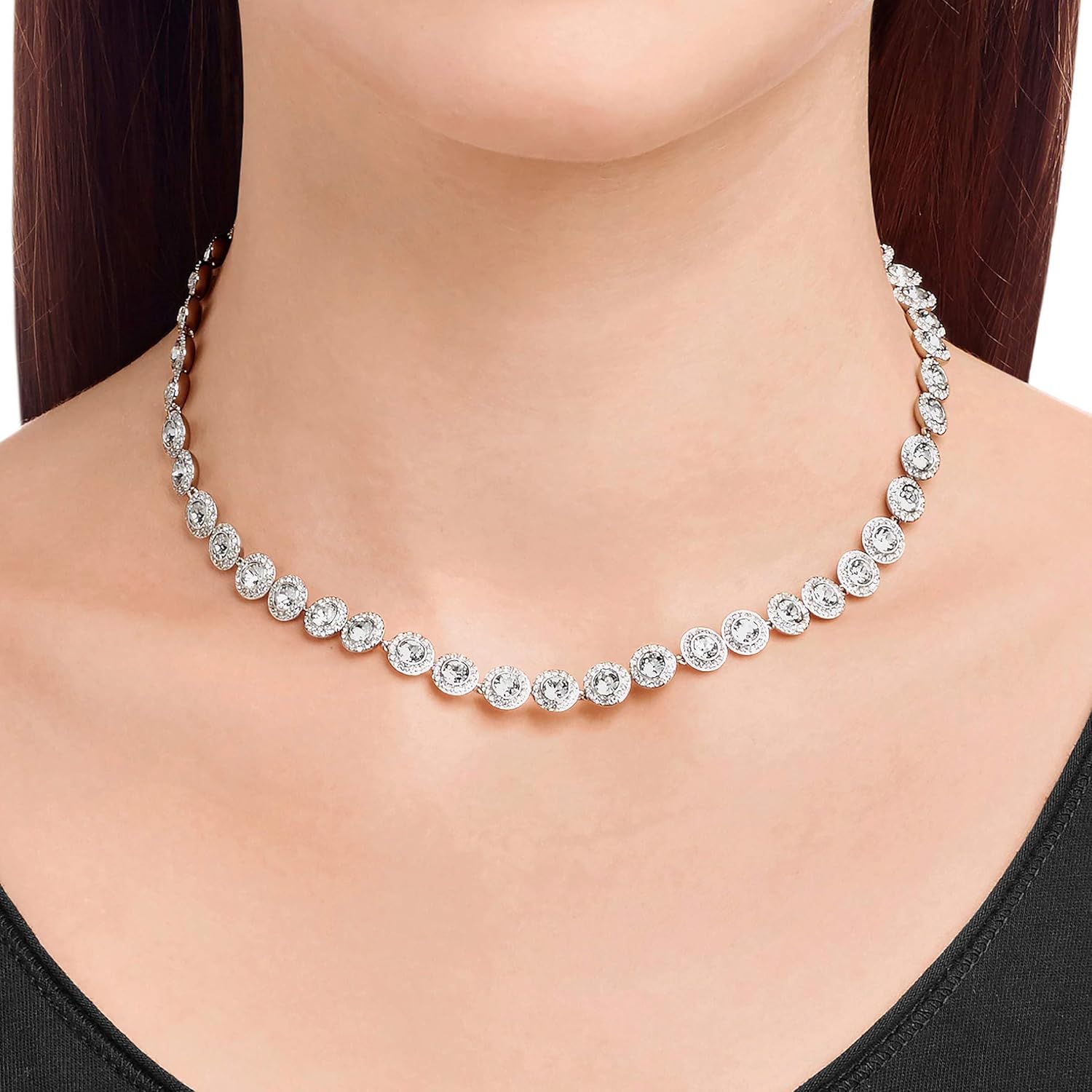 Gold-plated crystal pendant necklace with modern angelic design and cubic zirconia stones