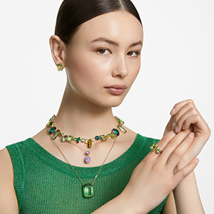Gold-plated crystal pendant necklace with modern angelic design and cubic zirconia stones