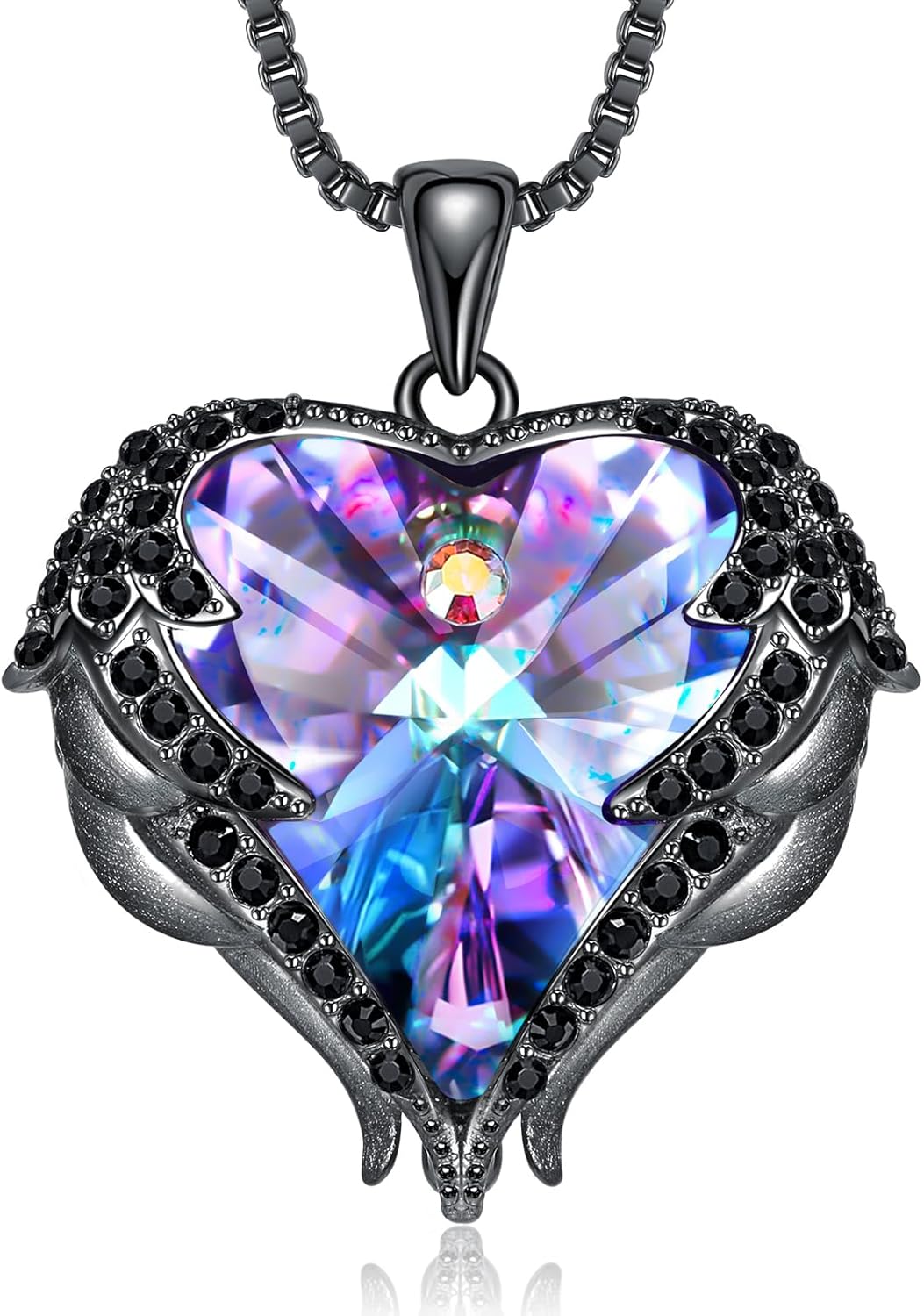 Sterling silver and gold-plated angel wings pendant necklace with birthstone charm, 18-inch chain, romantic gift style