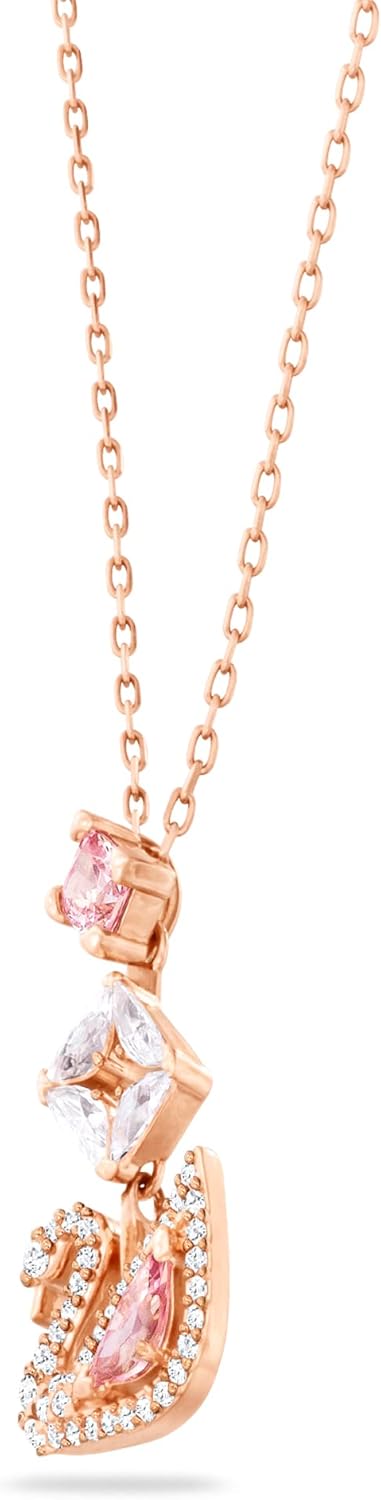 Modern brass swan jewelry set with blue, pink, and clear crystal stones