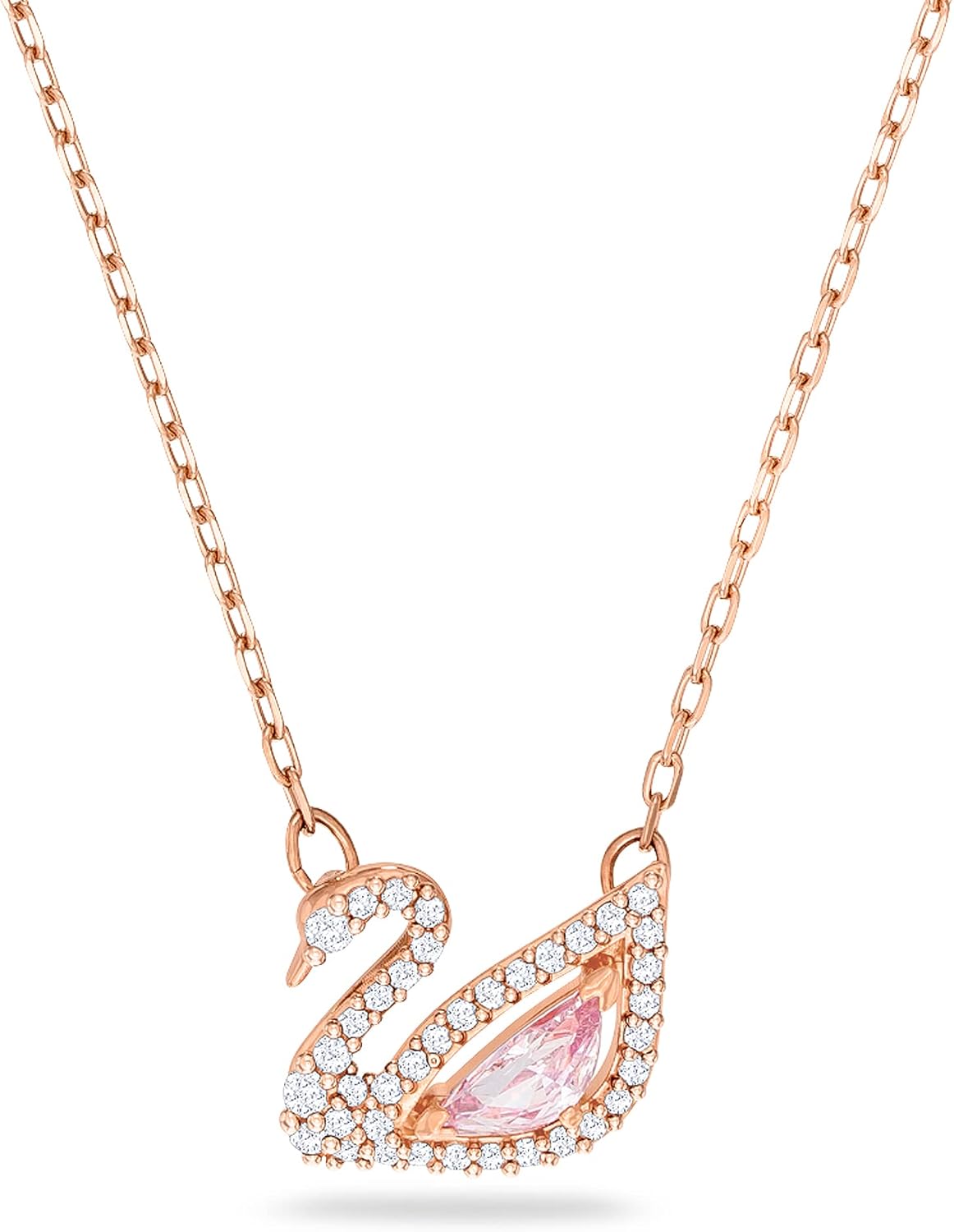 Modern brass swan jewelry set with blue, pink, and clear crystal stones