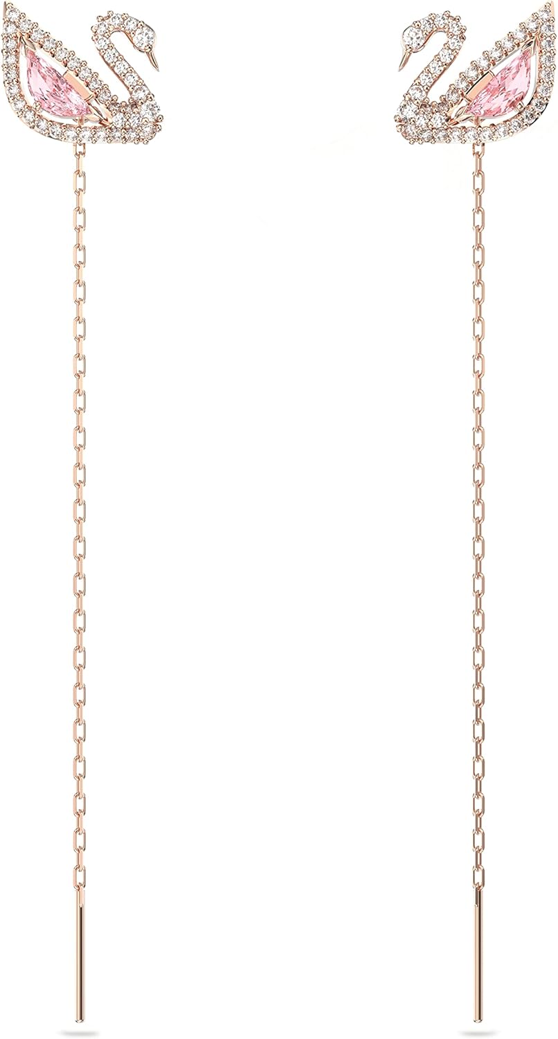 Modern brass swan jewelry set with blue, pink, and clear crystal stones