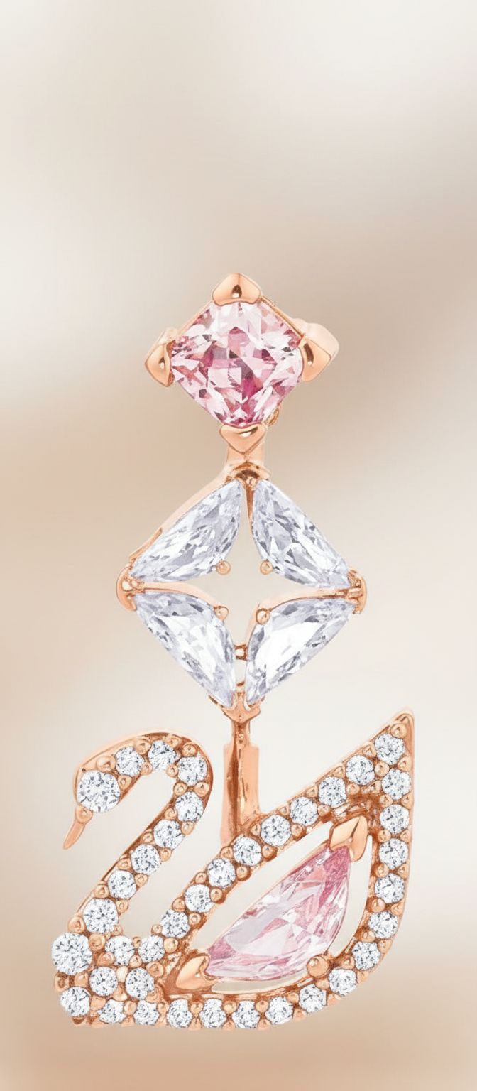 Modern brass swan jewelry set with blue, pink, and clear crystal stones