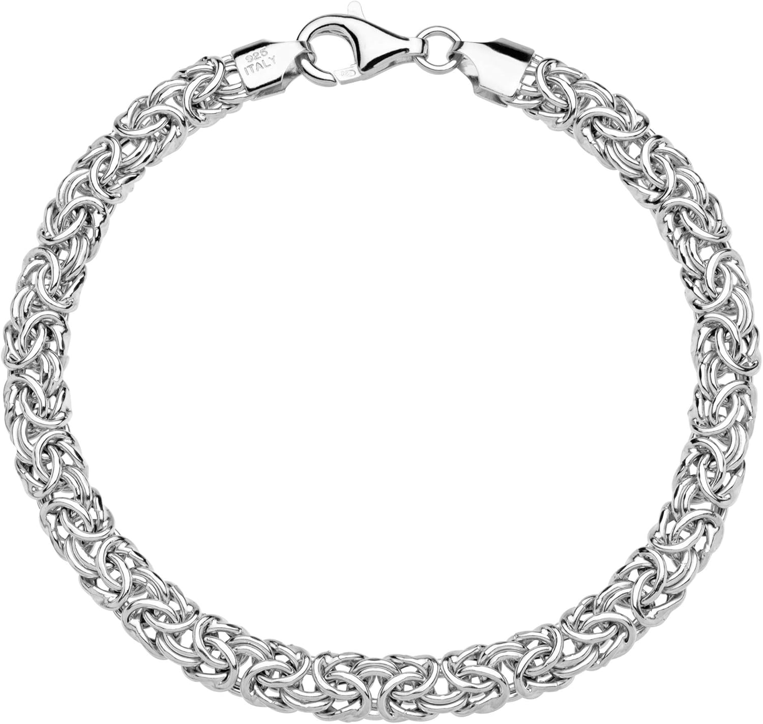 Sterling silver Byzantine chain bracelet with interlocking link design, handmade Italian craftsmanship