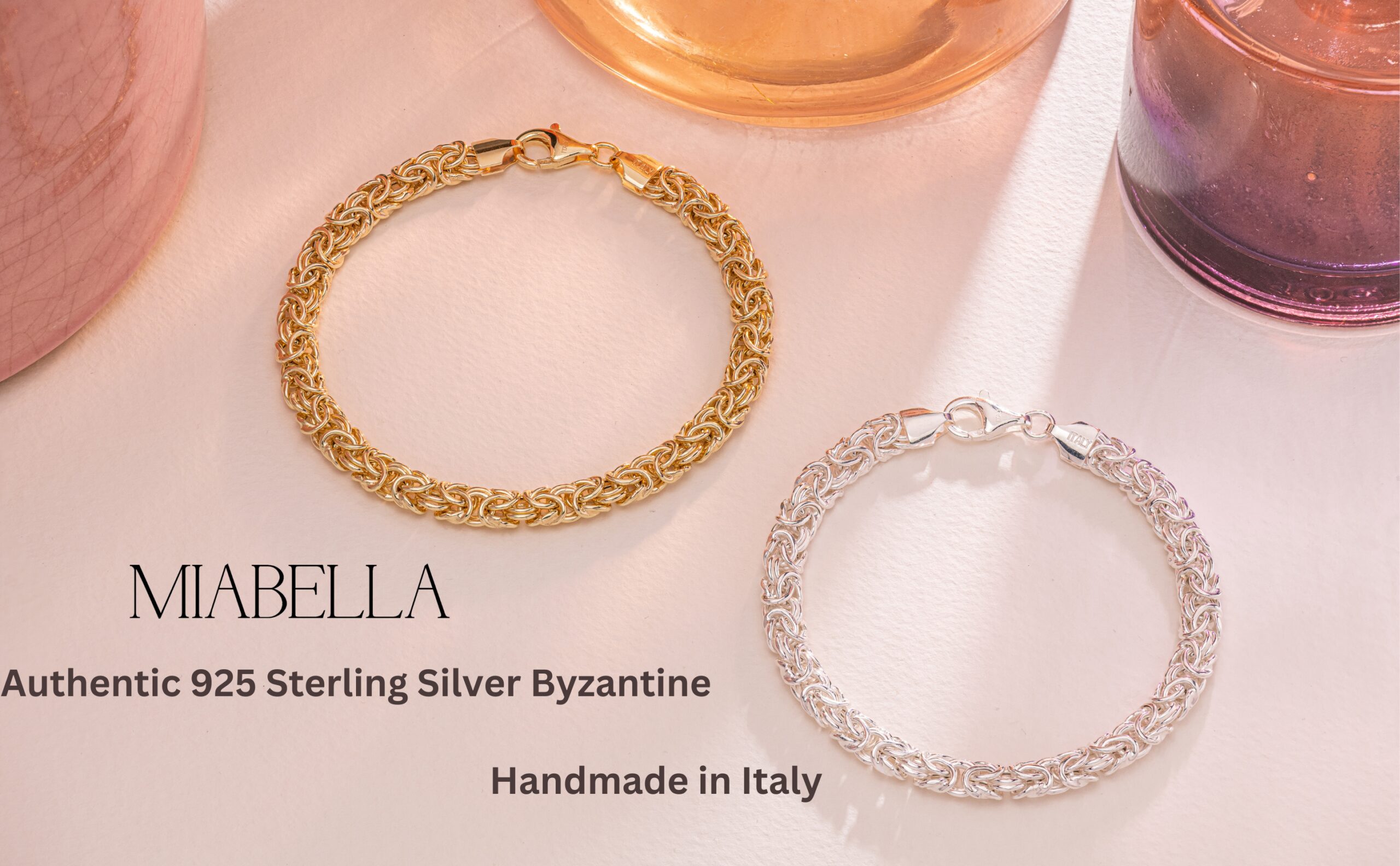 Sterling silver Byzantine chain bracelet with interlocking link design, handmade Italian craftsmanship