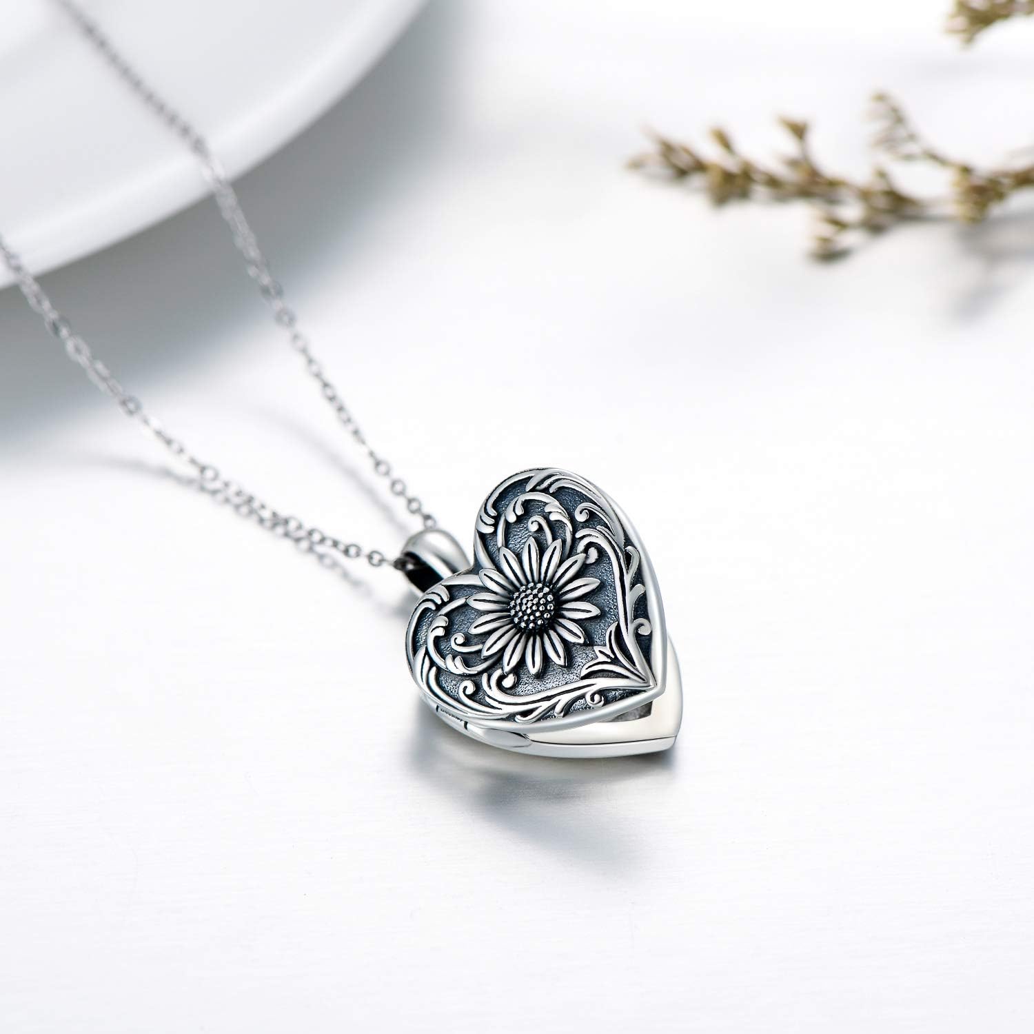 Sterling silver personalized locket necklace with photo compartment, 18-inch chain, romantic memorial pendant
