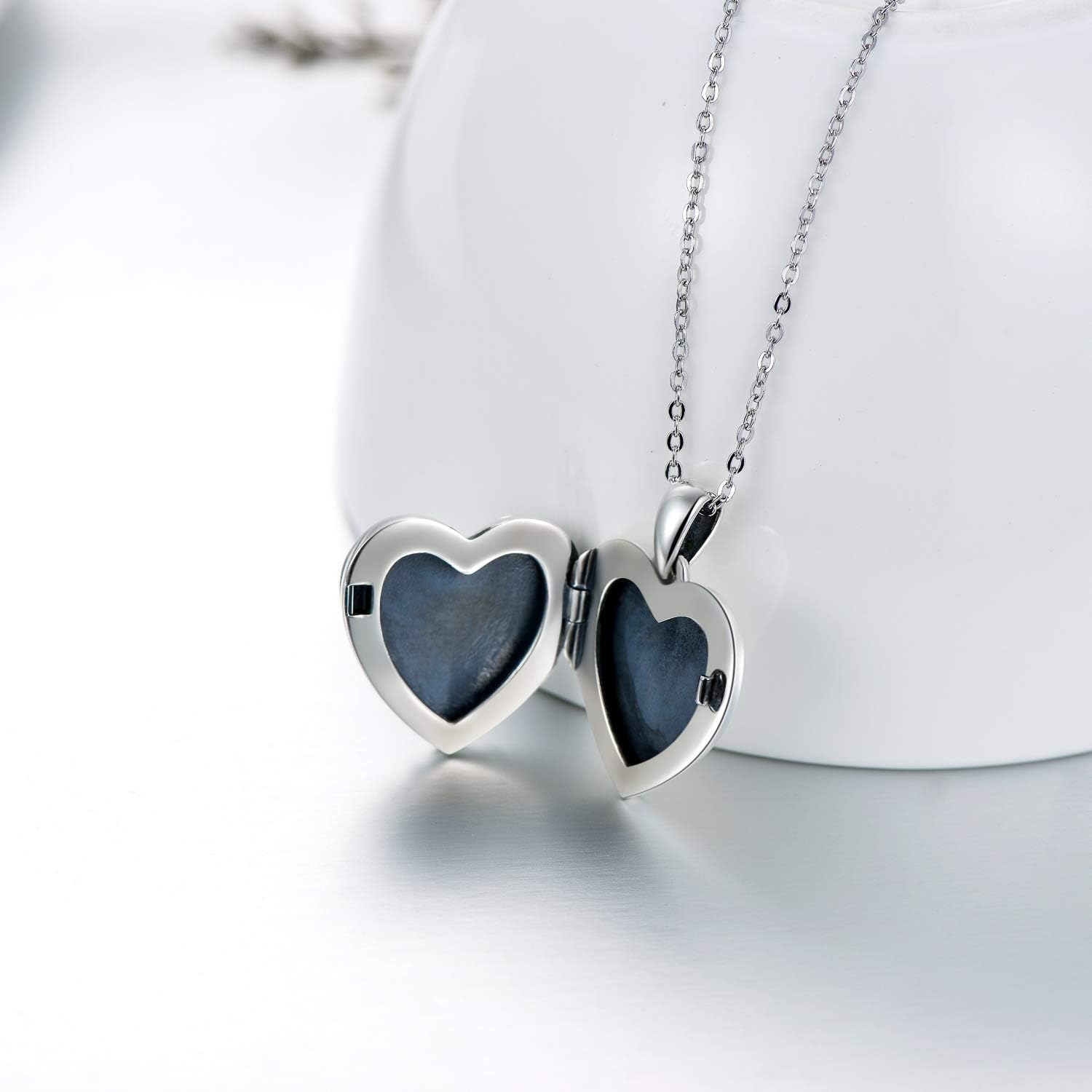 Sterling silver personalized locket necklace with photo compartment, 18-inch chain, romantic memorial pendant