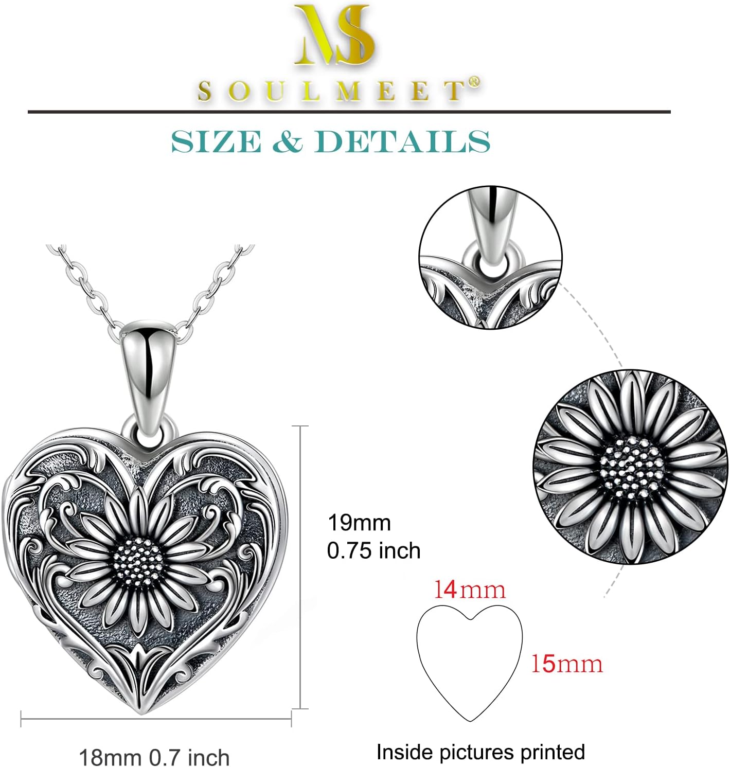 Sterling silver personalized locket necklace with photo compartment, 18-inch chain, romantic memorial pendant