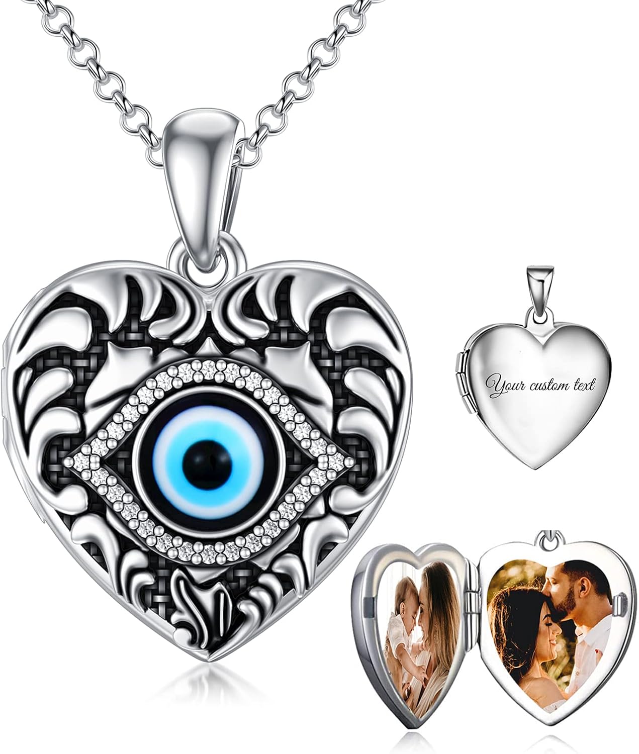 Sterling silver personalized locket necklace with photo compartment, 18-inch chain, romantic memorial pendant