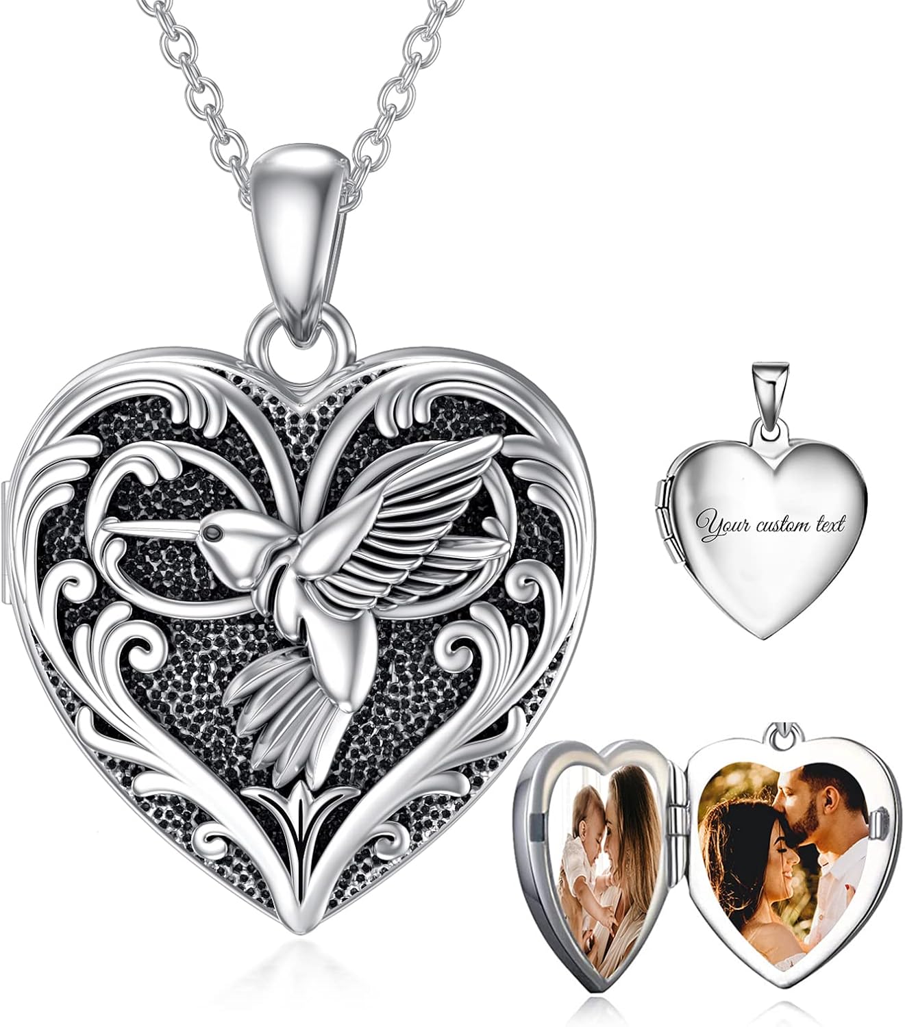 Sterling silver personalized locket necklace with photo compartment, 18-inch chain, romantic memorial pendant