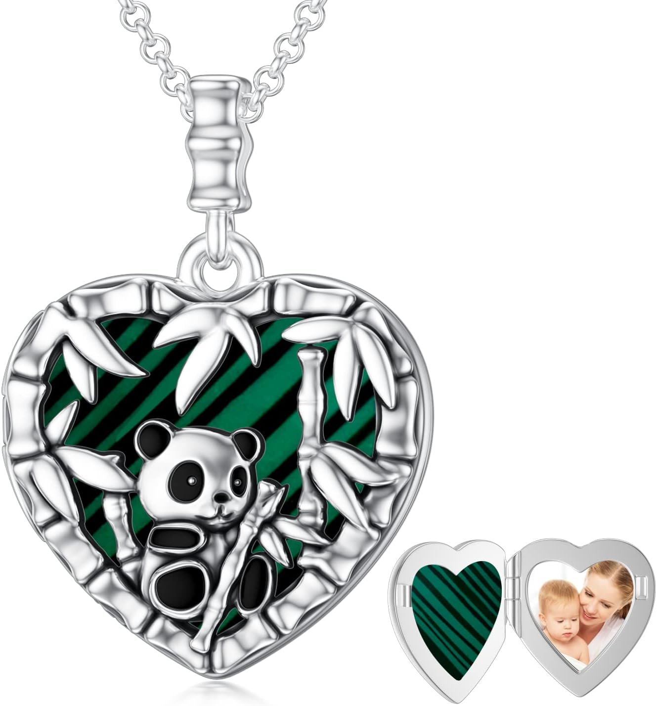 Sterling silver personalized locket necklace with photo compartment, 18-inch chain, romantic memorial pendant