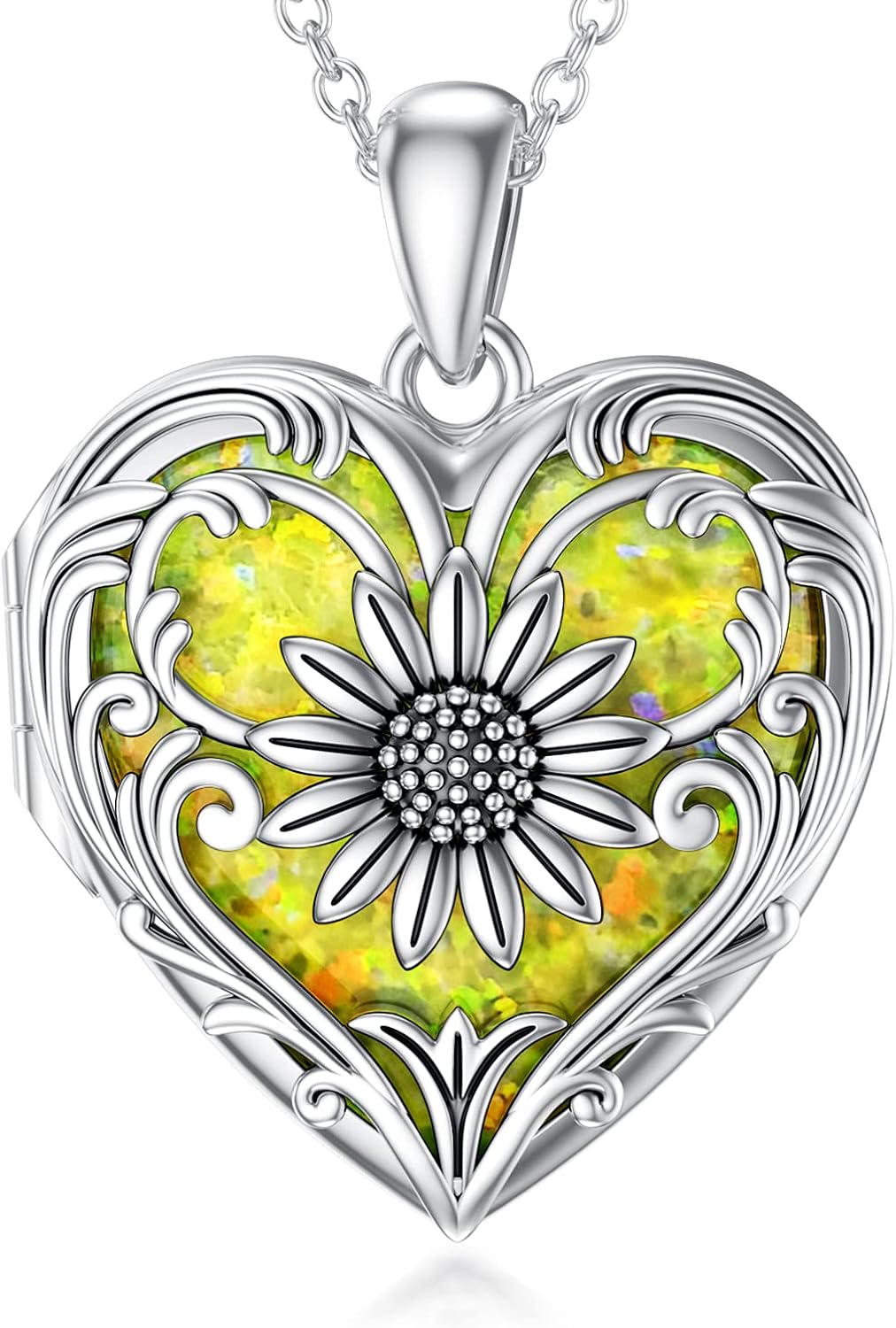 Sterling silver personalized locket necklace with photo compartment, 18-inch chain, romantic memorial pendant