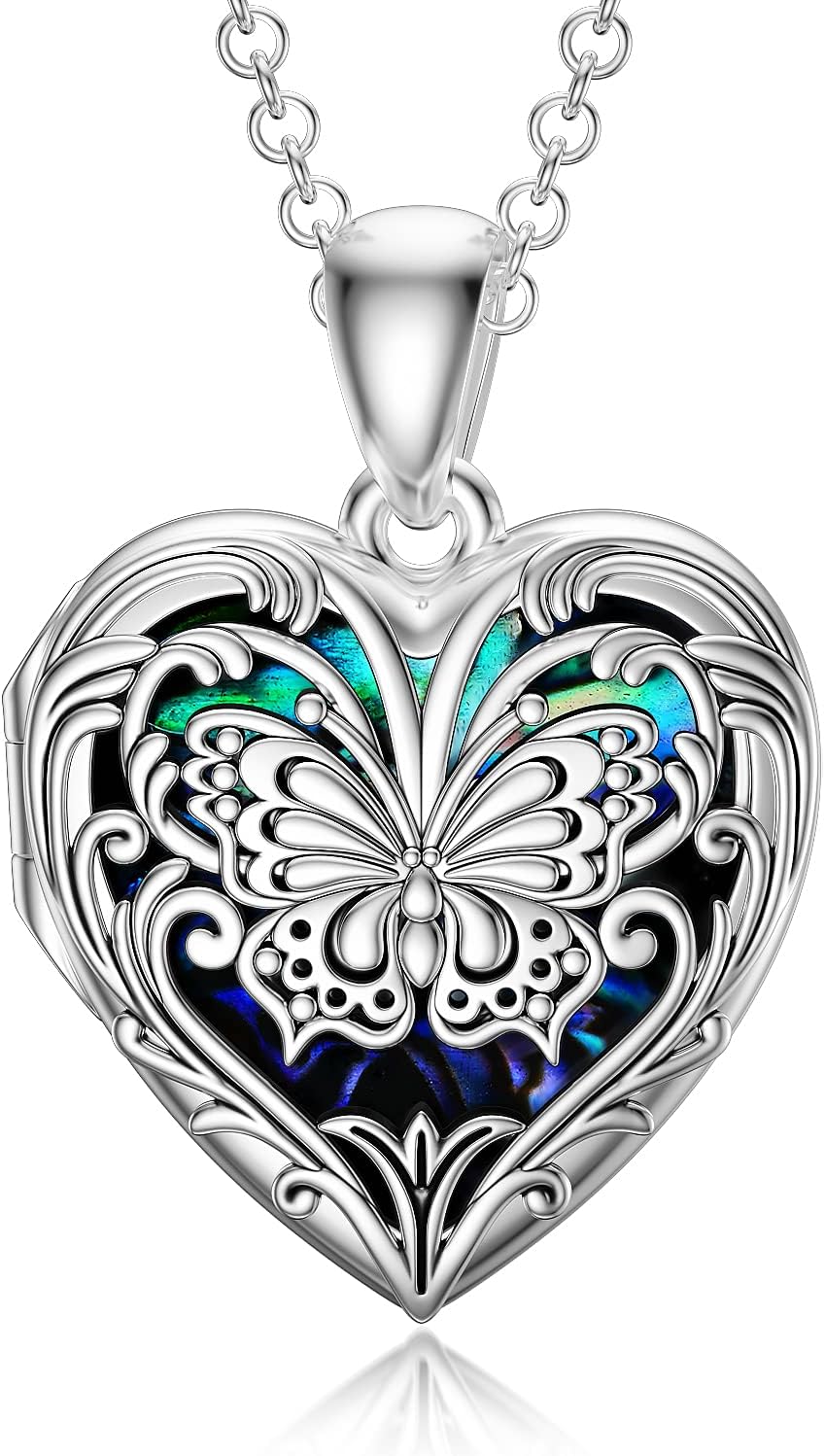 Sterling silver personalized locket necklace with photo compartment, 18-inch chain, romantic memorial pendant