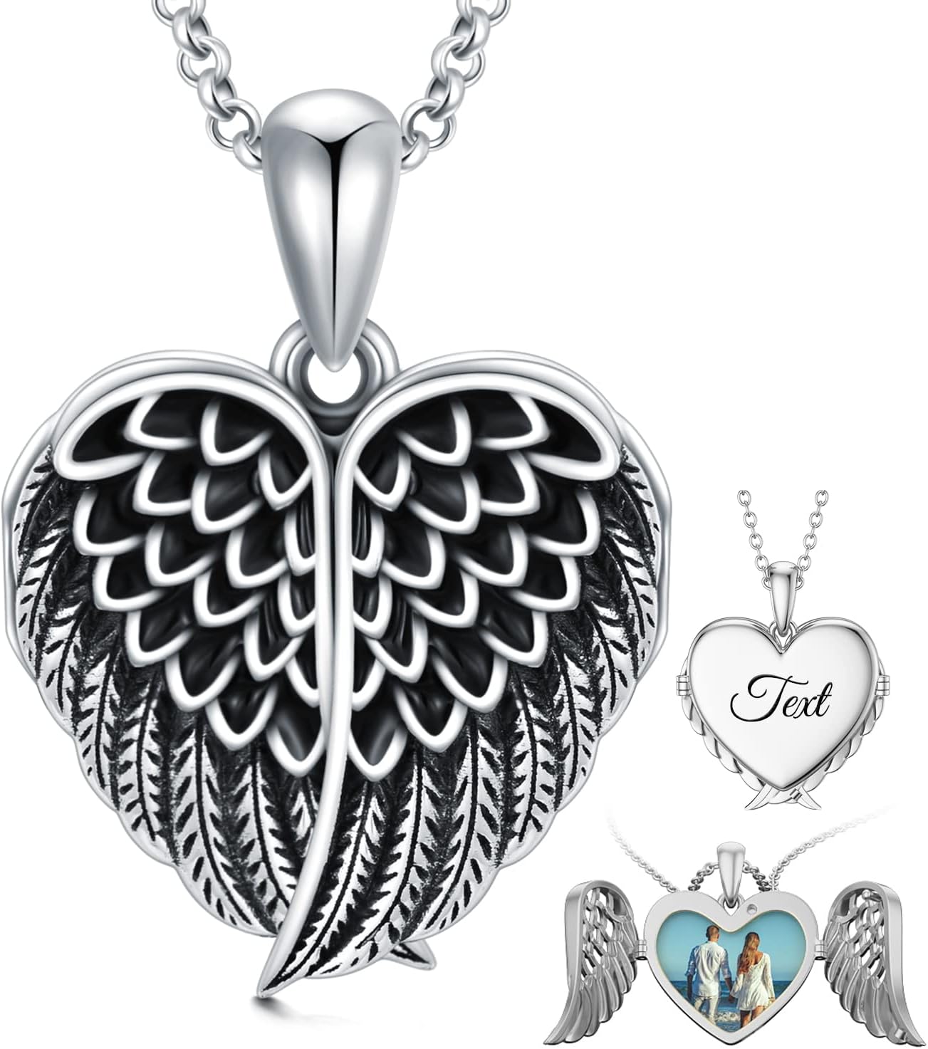 Sterling silver personalized locket necklace with photo compartment, 18-inch chain, romantic memorial pendant