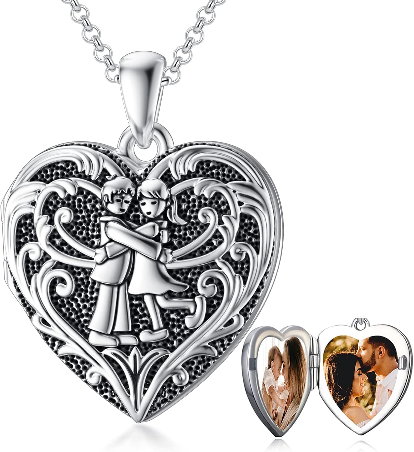 Sterling silver personalized locket necklace with photo compartment, 18-inch chain, romantic memorial pendant