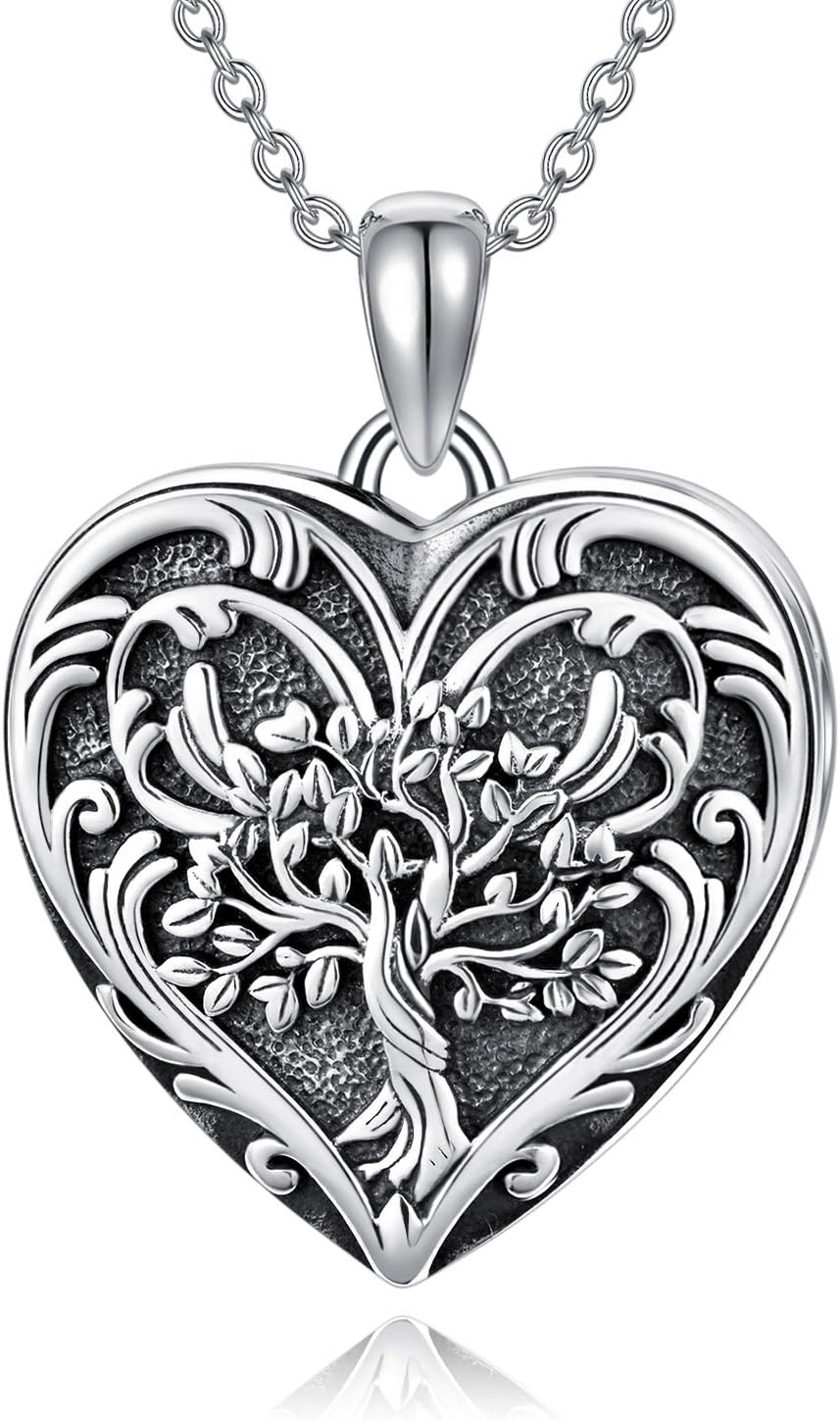 Sterling silver personalized locket necklace with photo compartment, 18-inch chain, romantic memorial pendant