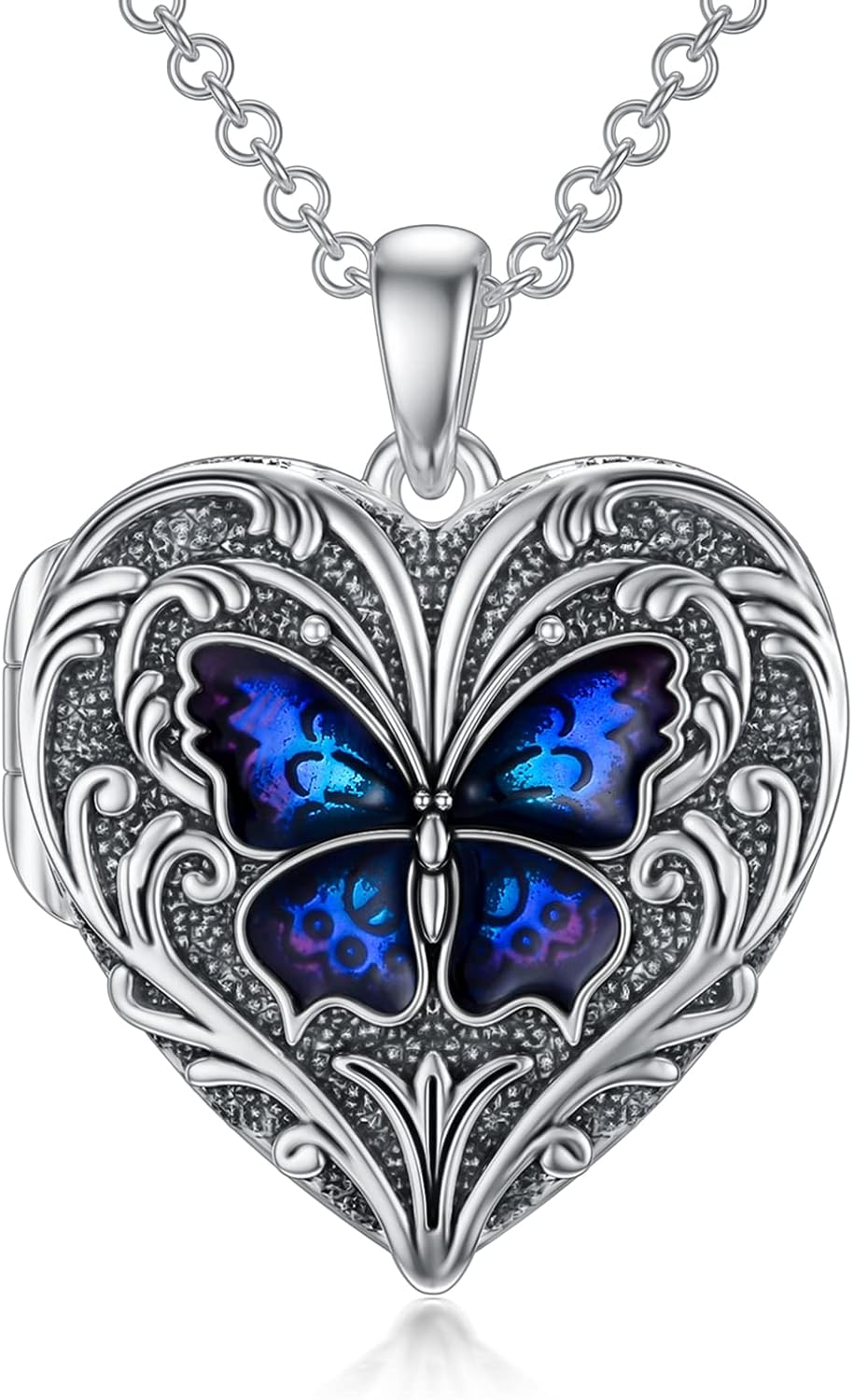 Sterling silver personalized locket necklace with photo compartment, 18-inch chain, romantic memorial pendant