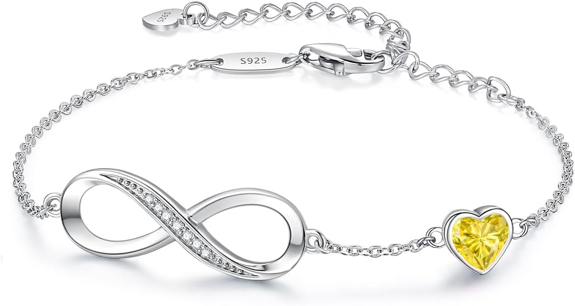 Adjustable 925 sterling silver infinity heart birthstone charm bracelet with romantic design