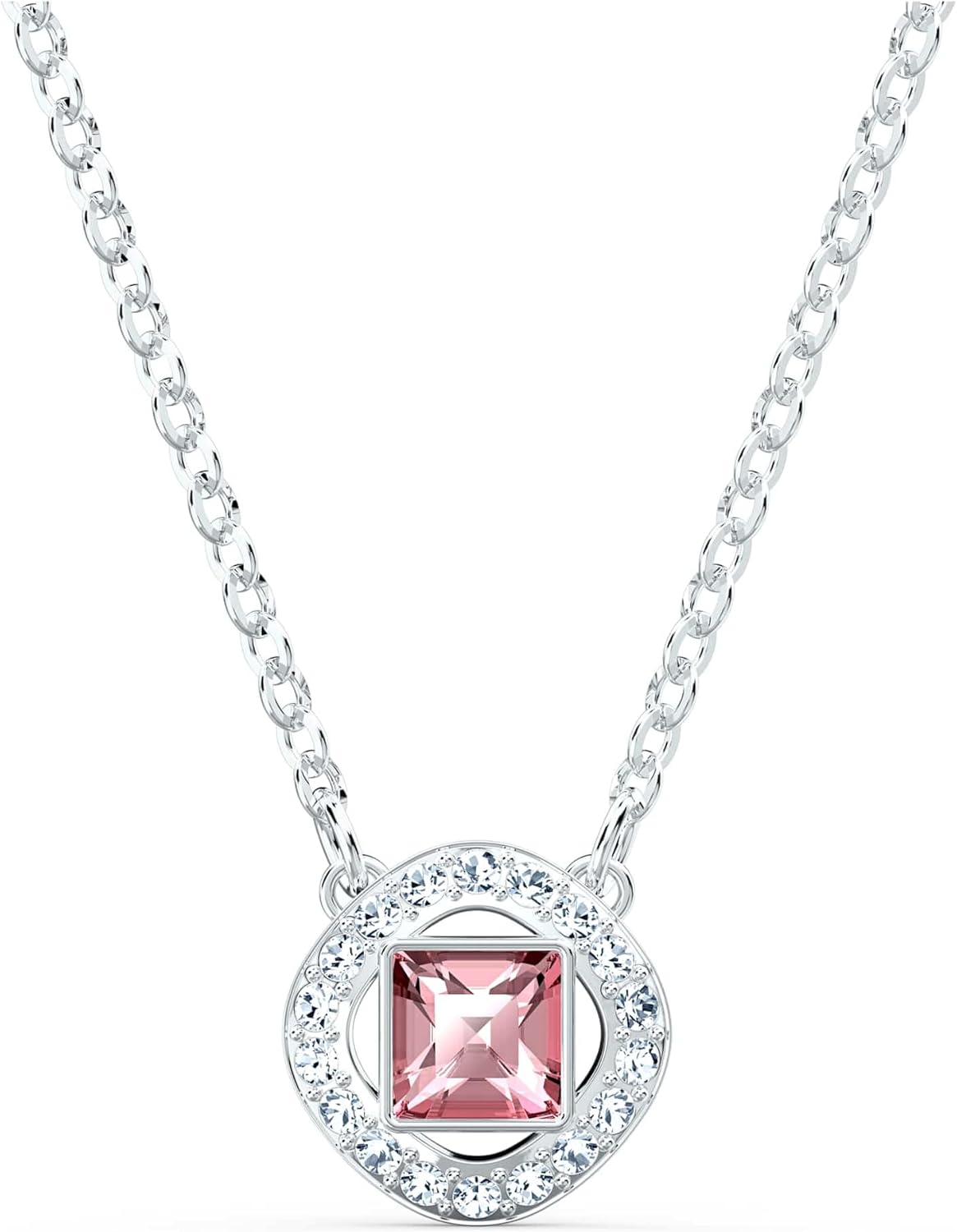 Rhodium-plated angelic crystal pendant necklace with Swarovski stone, 18-inch chain, modern minimalist style