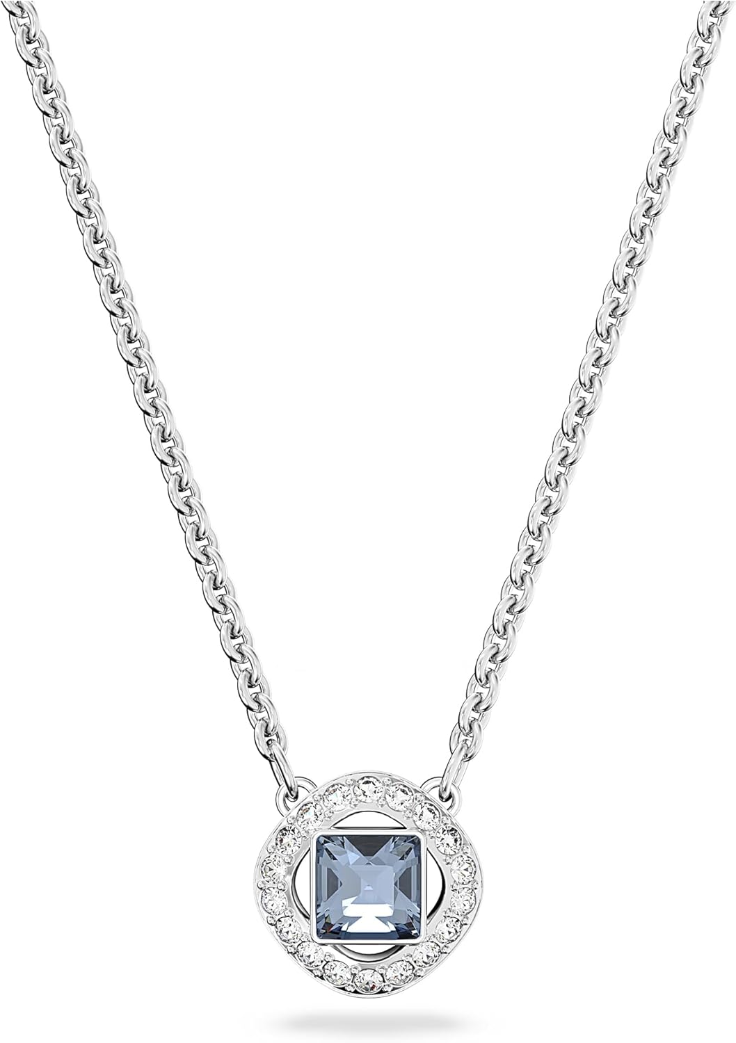 Rhodium-plated angelic crystal pendant necklace with Swarovski stone, 18-inch chain, modern minimalist style