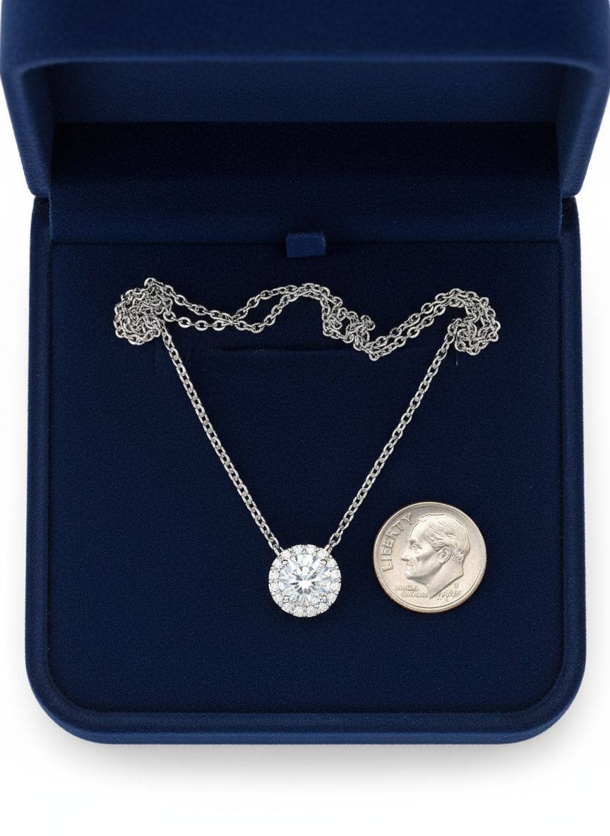 Rhodium-plated angelic crystal pendant necklace with Swarovski stone, 18-inch chain, modern minimalist style