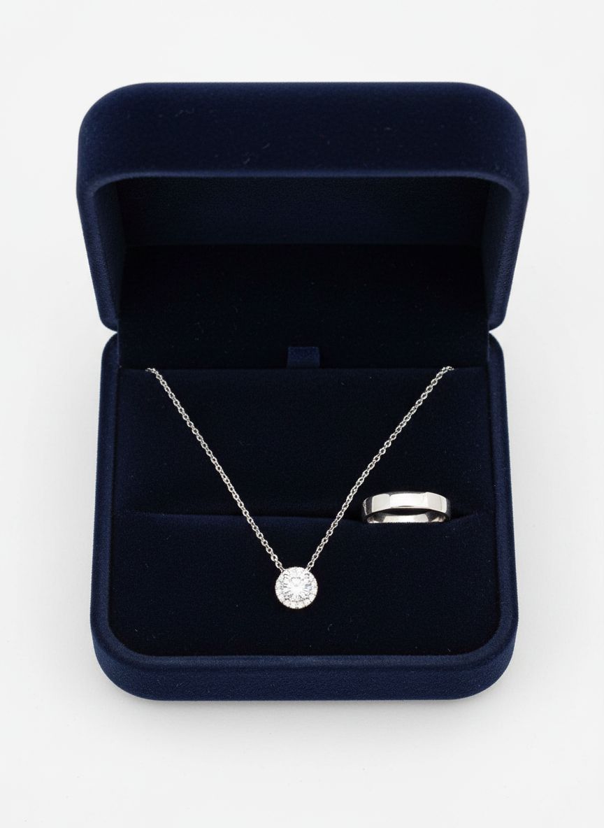 Rhodium-plated angelic crystal pendant necklace with Swarovski stone, 18-inch chain, modern minimalist style