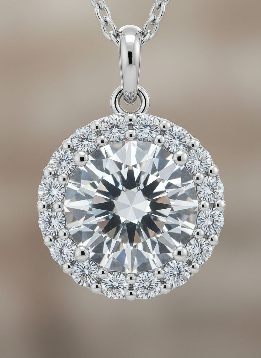 Rhodium-plated angelic crystal pendant necklace with Swarovski stone, 18-inch chain, modern minimalist style