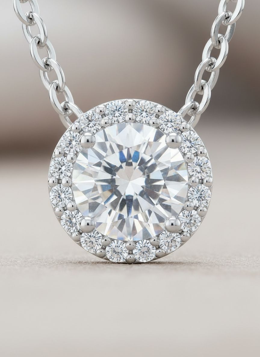 Rhodium-plated angelic crystal pendant necklace with Swarovski stone, 18-inch chain, modern minimalist style