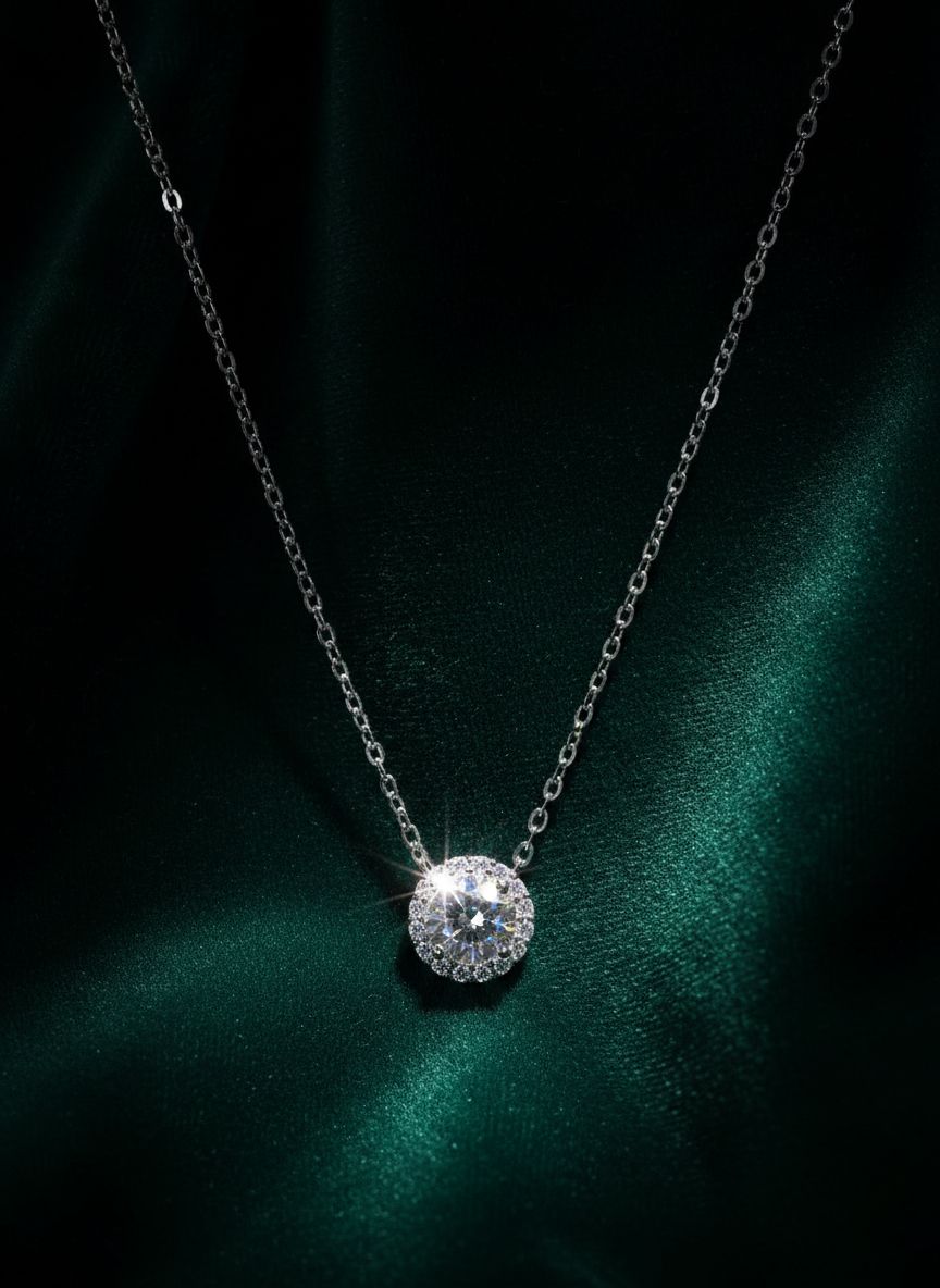 Rhodium-plated angelic crystal pendant necklace with Swarovski stone, 18-inch chain, modern minimalist style