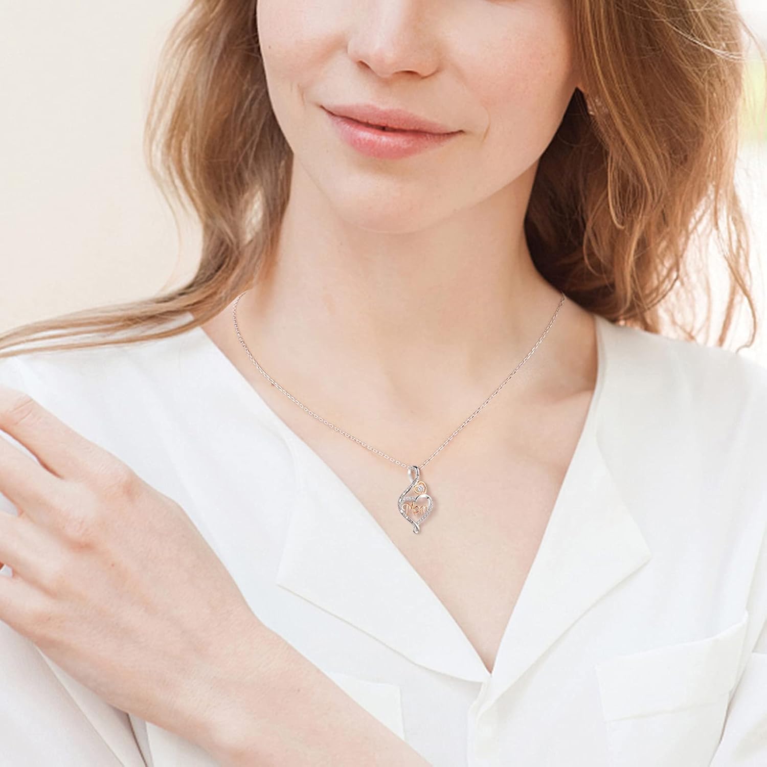 Sterling silver mom necklace pendant, 18 inches, romantic style gift for mother's day