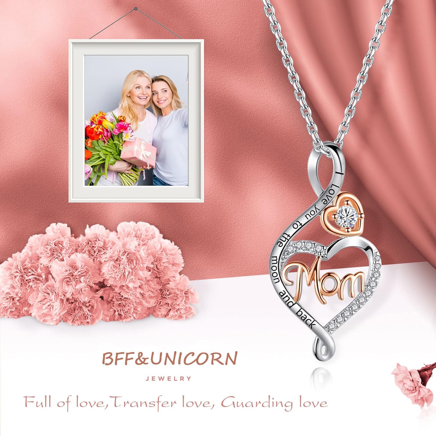 Sterling silver mom necklace pendant, 18 inches, romantic style gift for mother's day