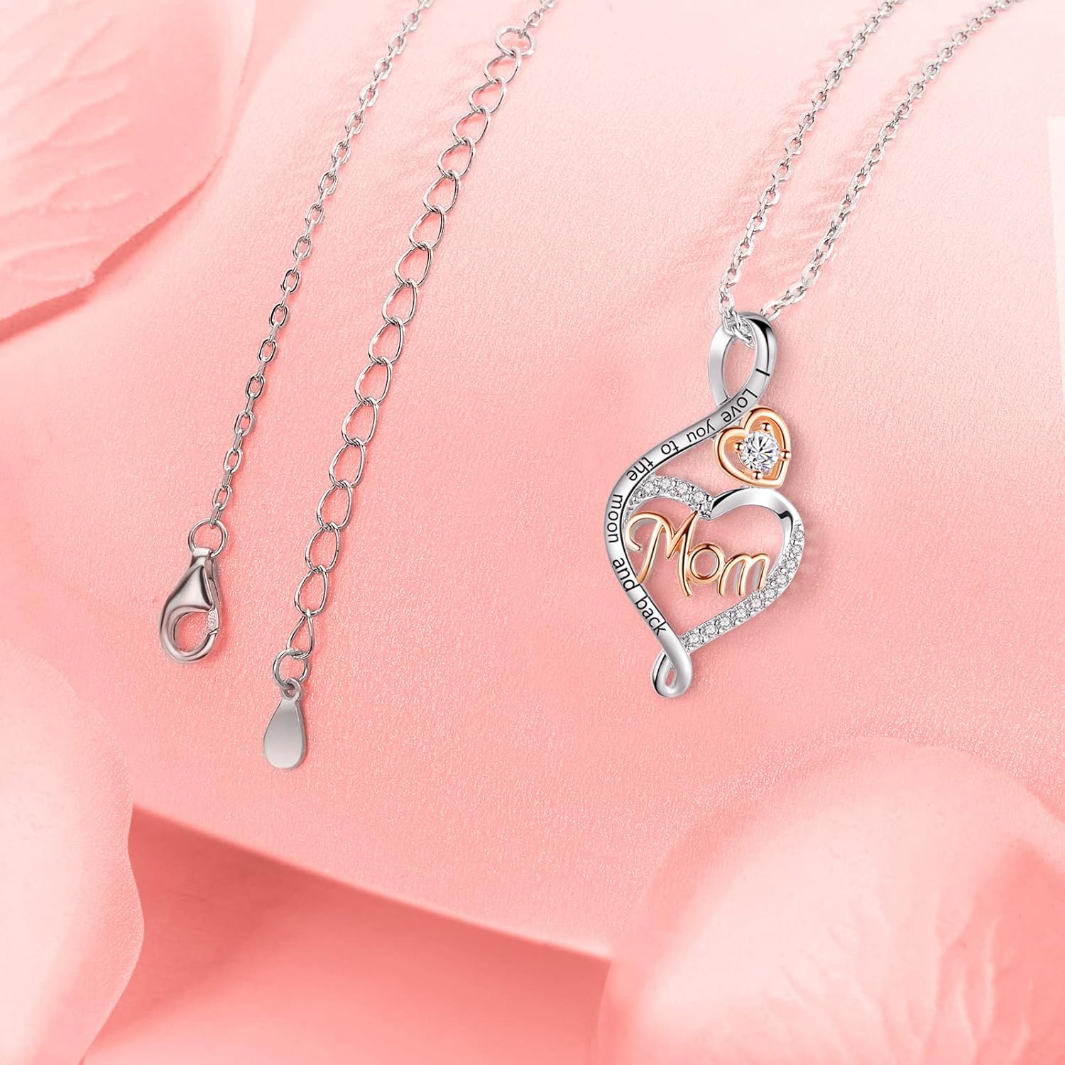 Sterling silver mom necklace pendant, 18 inches, romantic style gift for mother's day