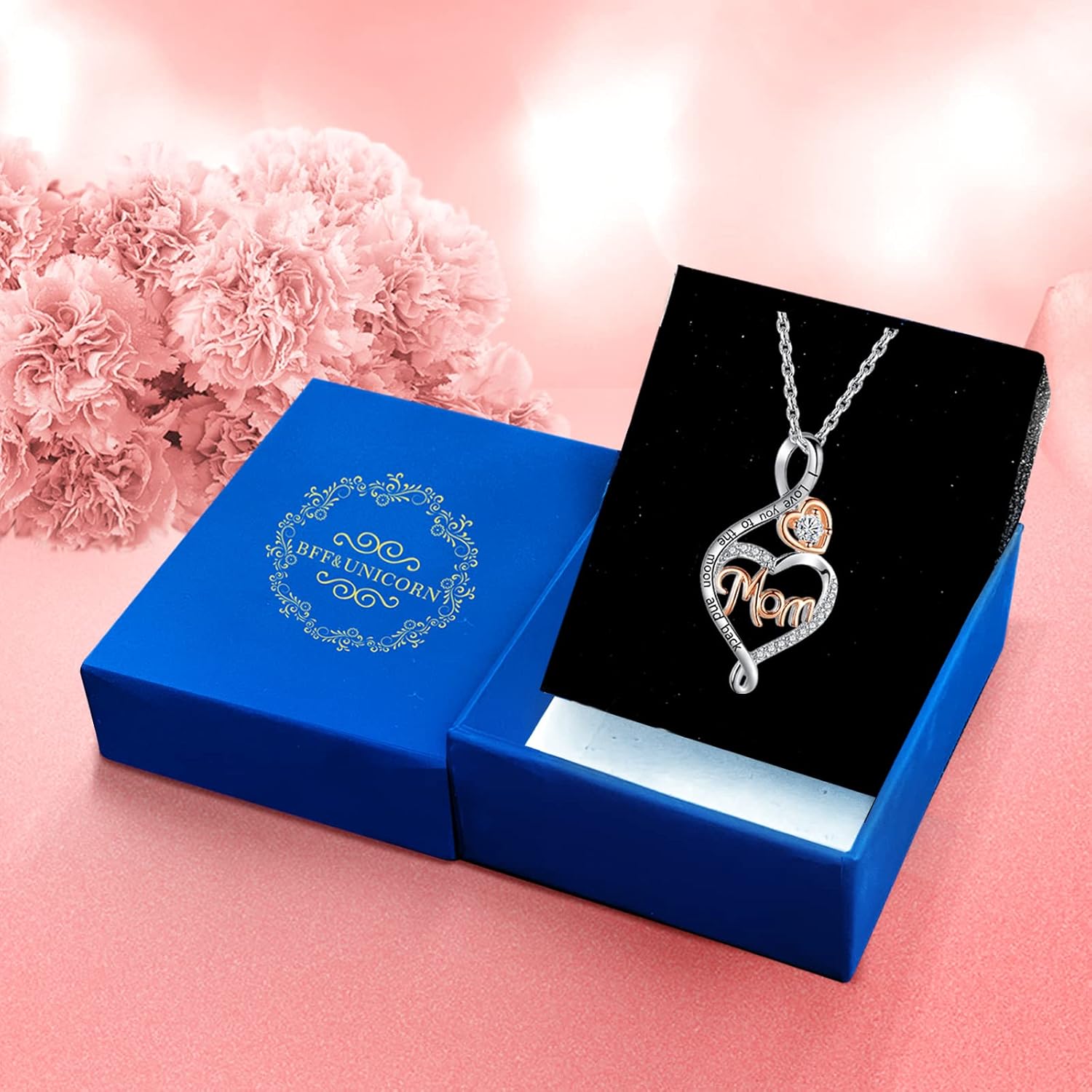 Sterling silver mom necklace pendant, 18 inches, romantic style gift for mother's day