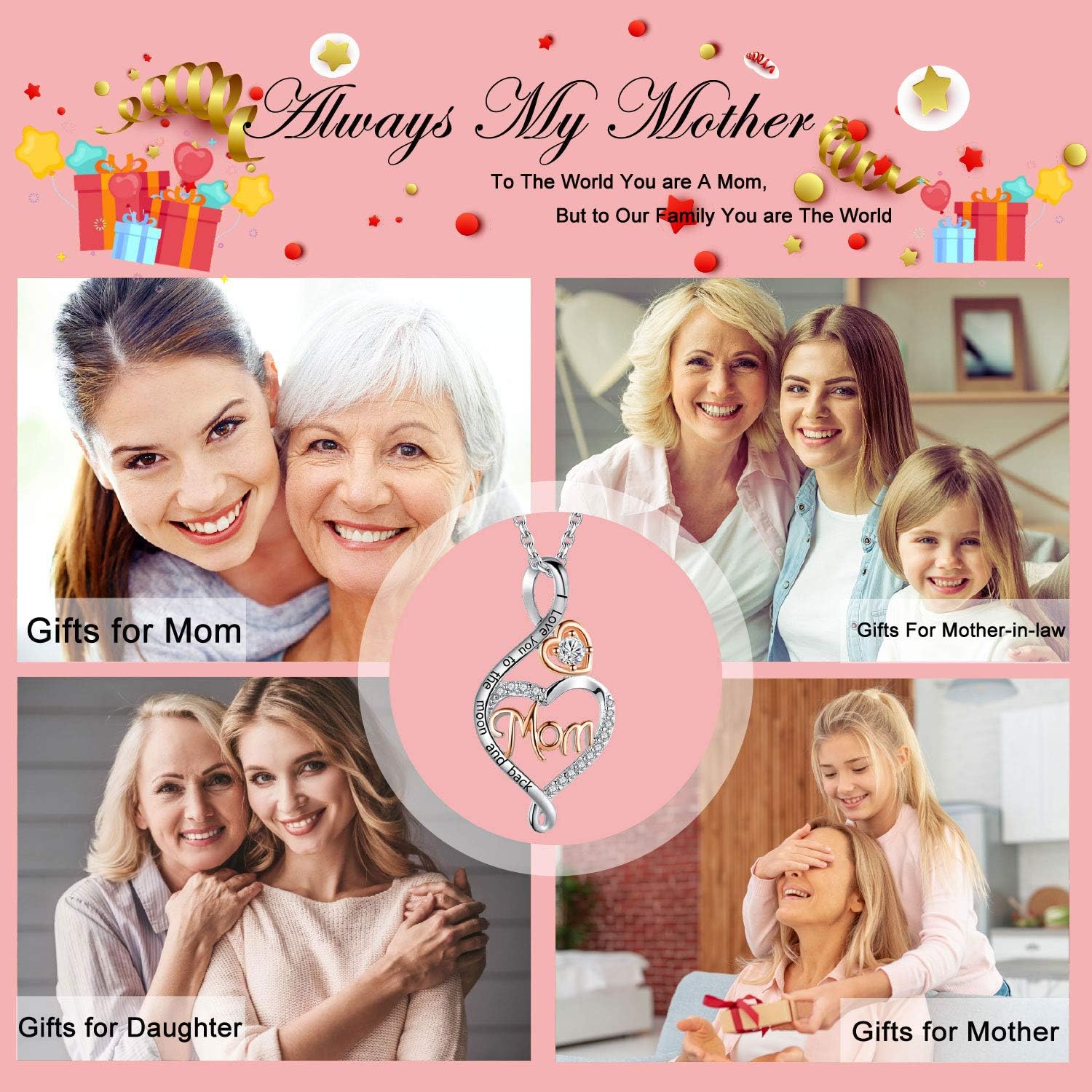 Sterling silver mom necklace pendant, 18 inches, romantic style gift for mother's day