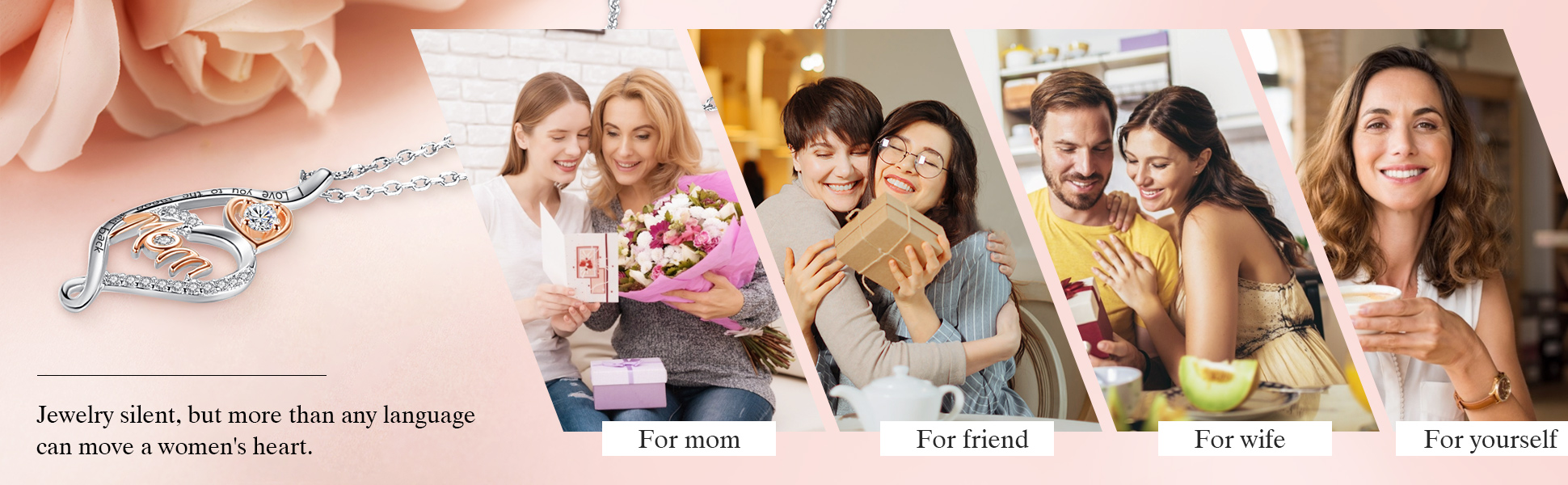 Sterling silver mom necklace pendant, 18 inches, romantic style gift for mother's day