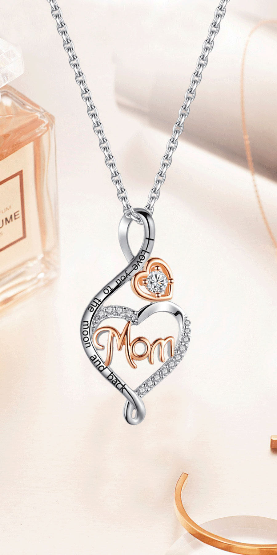 Sterling silver mom necklace pendant, 18 inches, romantic style gift for mother's day