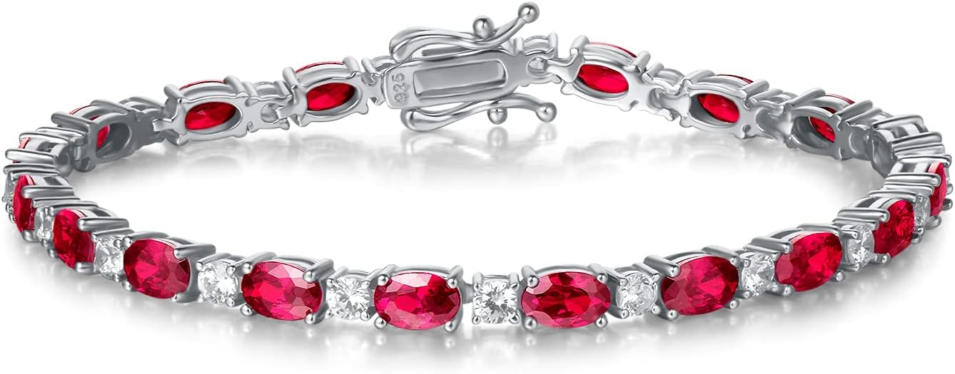 Sterling silver tennis bracelet with birthstone charms, 7-inch length, classic fine jewelry style