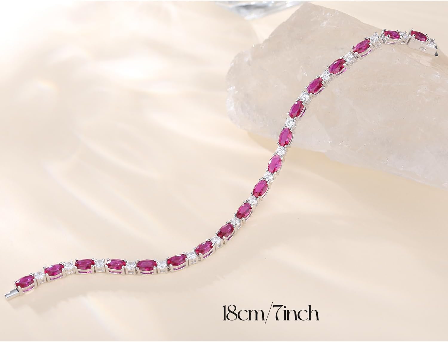 Sterling silver tennis bracelet with birthstone charms, 7-inch length, classic fine jewelry style