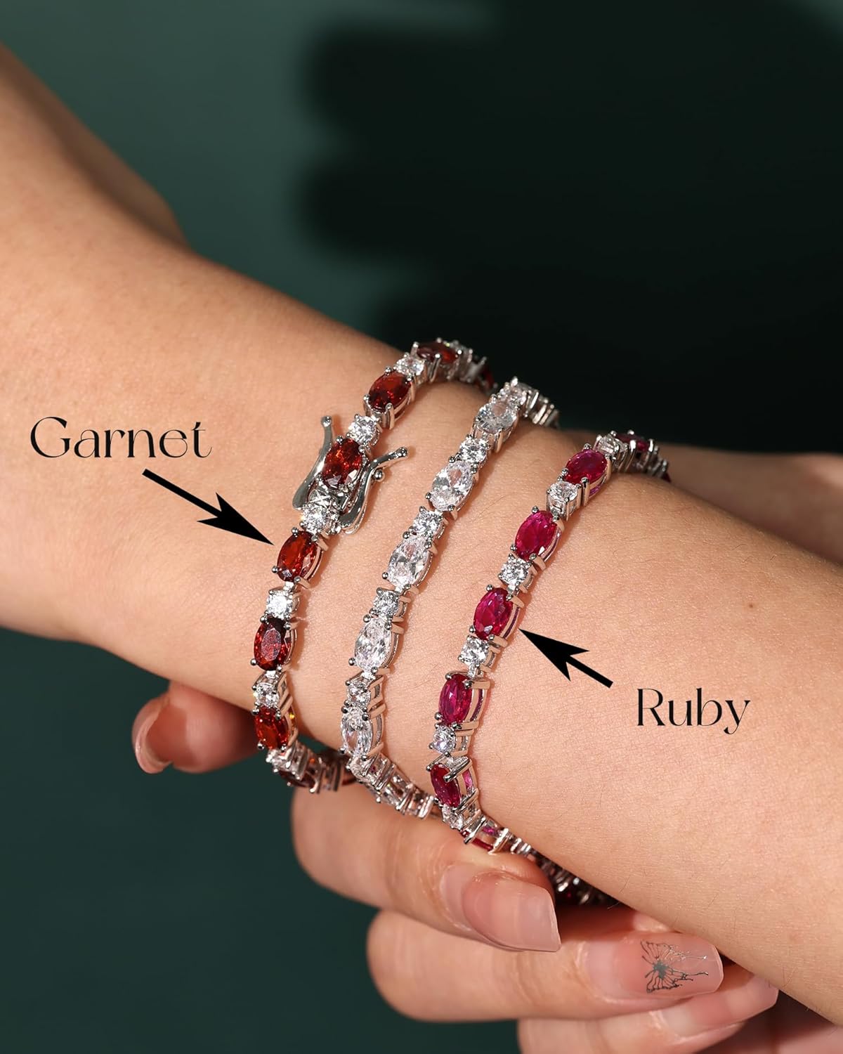 Sterling silver tennis bracelet with birthstone charms, 7-inch length, classic fine jewelry style