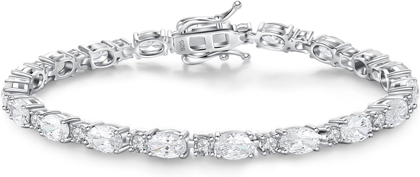Sterling silver tennis bracelet with birthstone charms, 7-inch length, classic fine jewelry style