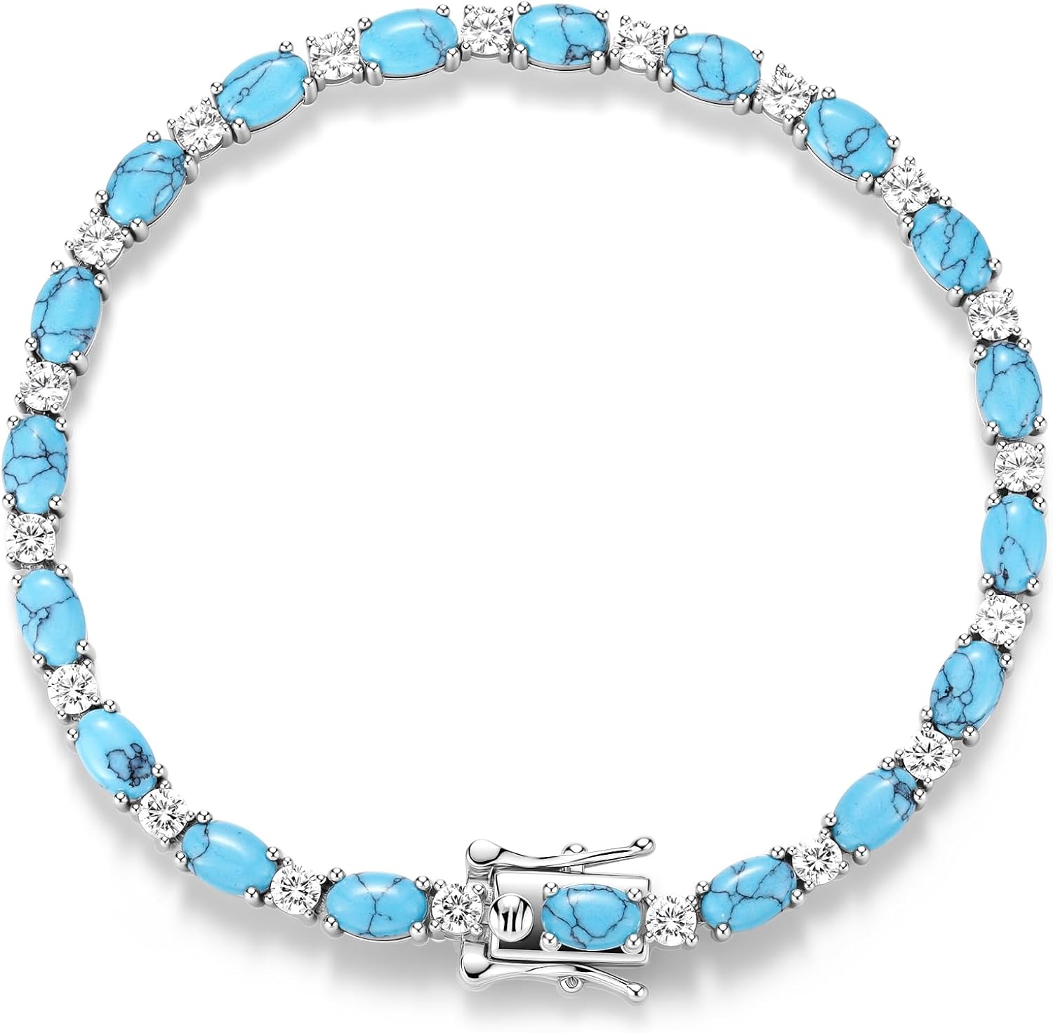 Sterling silver tennis bracelet with birthstone charms, 7-inch length, classic fine jewelry style