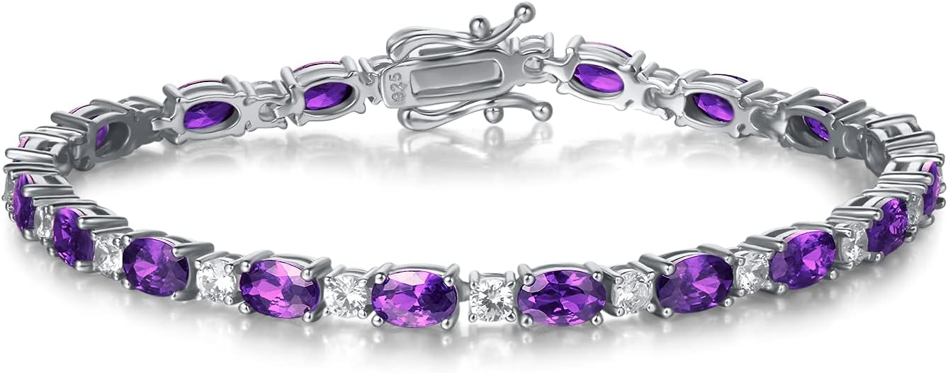 Sterling silver tennis bracelet with birthstone charms, 7-inch length, classic fine jewelry style