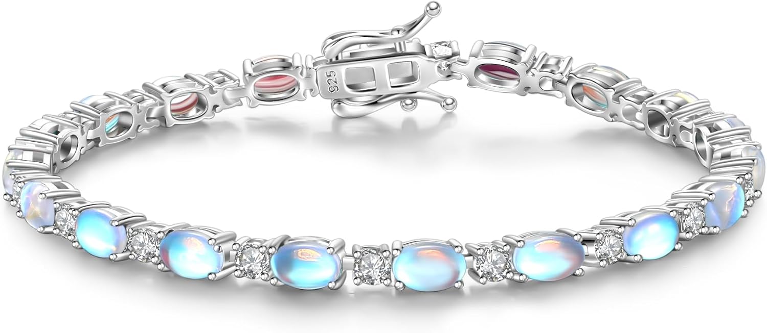 Sterling silver tennis bracelet with birthstone charms, 7-inch length, classic fine jewelry style