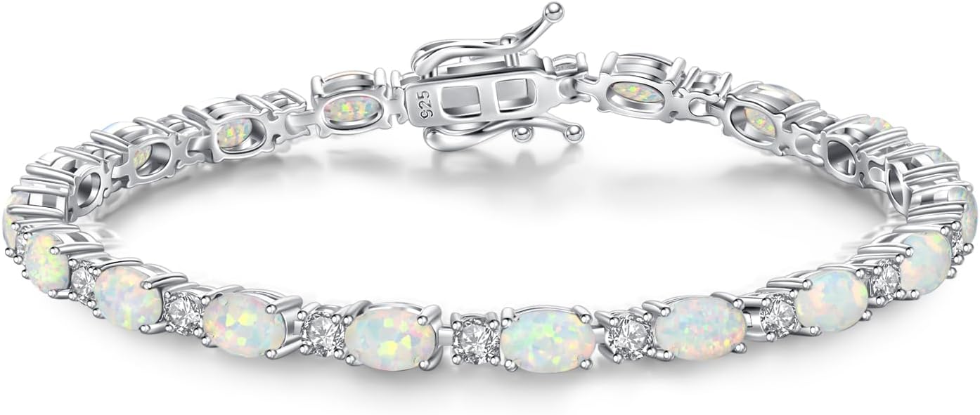 Sterling silver tennis bracelet with birthstone charms, 7-inch length, classic fine jewelry style
