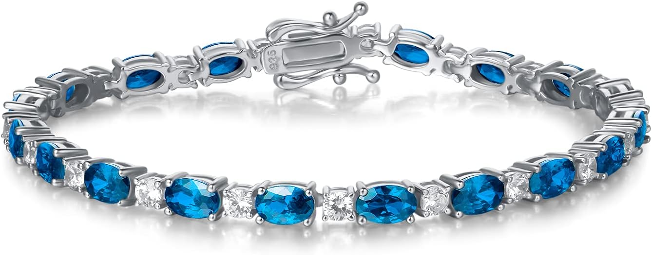 Sterling silver tennis bracelet with birthstone charms, 7-inch length, classic fine jewelry style