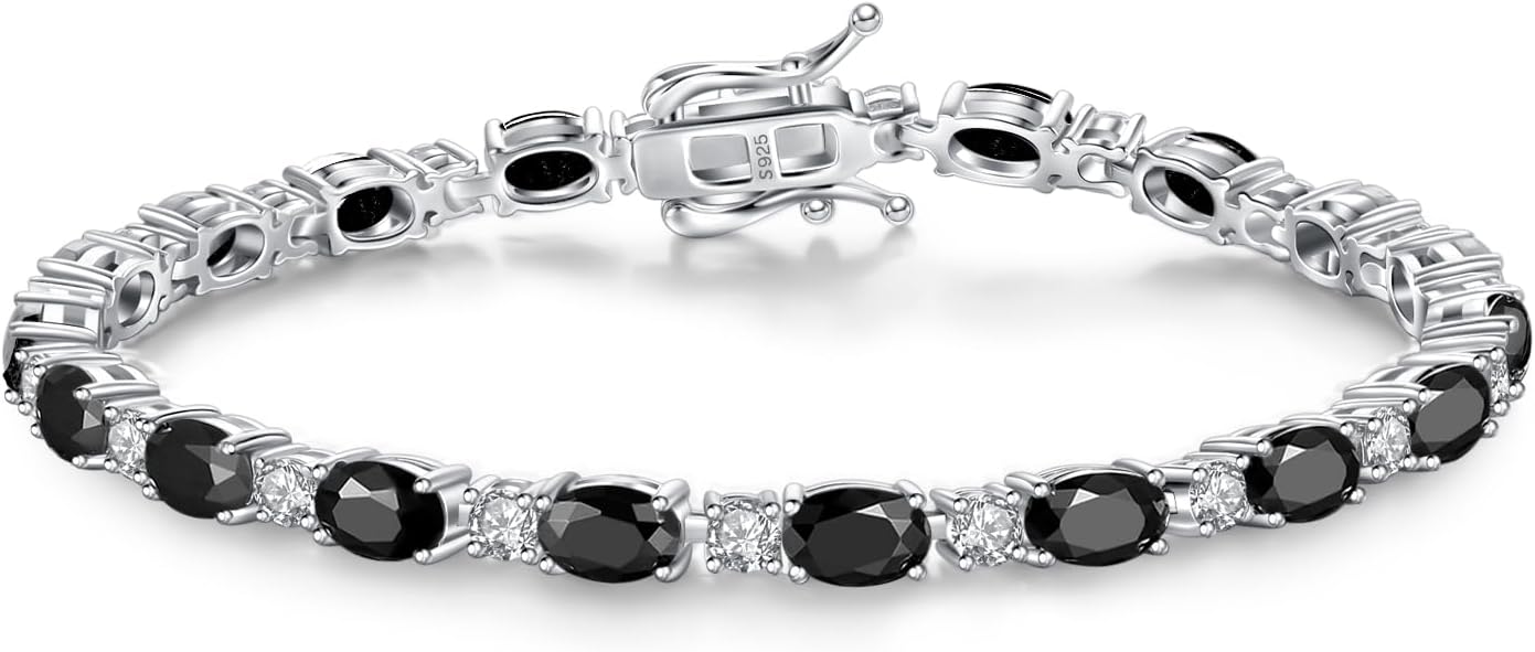 Sterling silver tennis bracelet with birthstone charms, 7-inch length, classic fine jewelry style