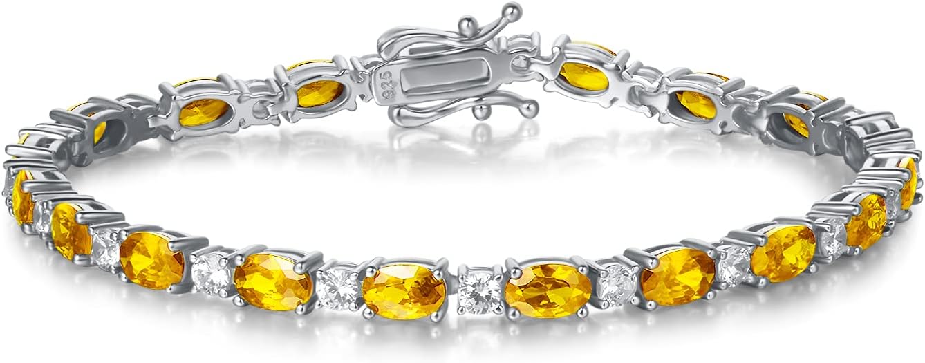 Sterling silver tennis bracelet with birthstone charms, 7-inch length, classic fine jewelry style